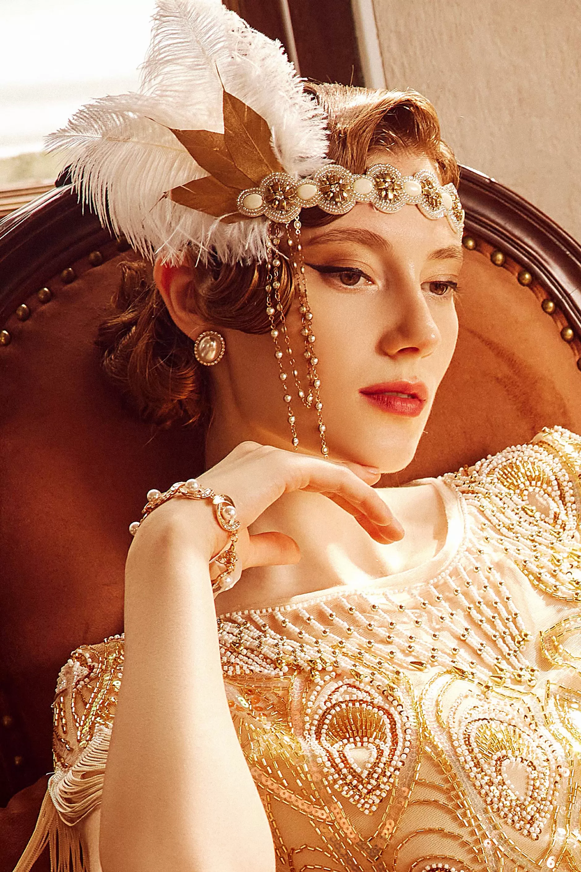 Roaring 20S Leaf Feather Headband-BABEYOND Fashion