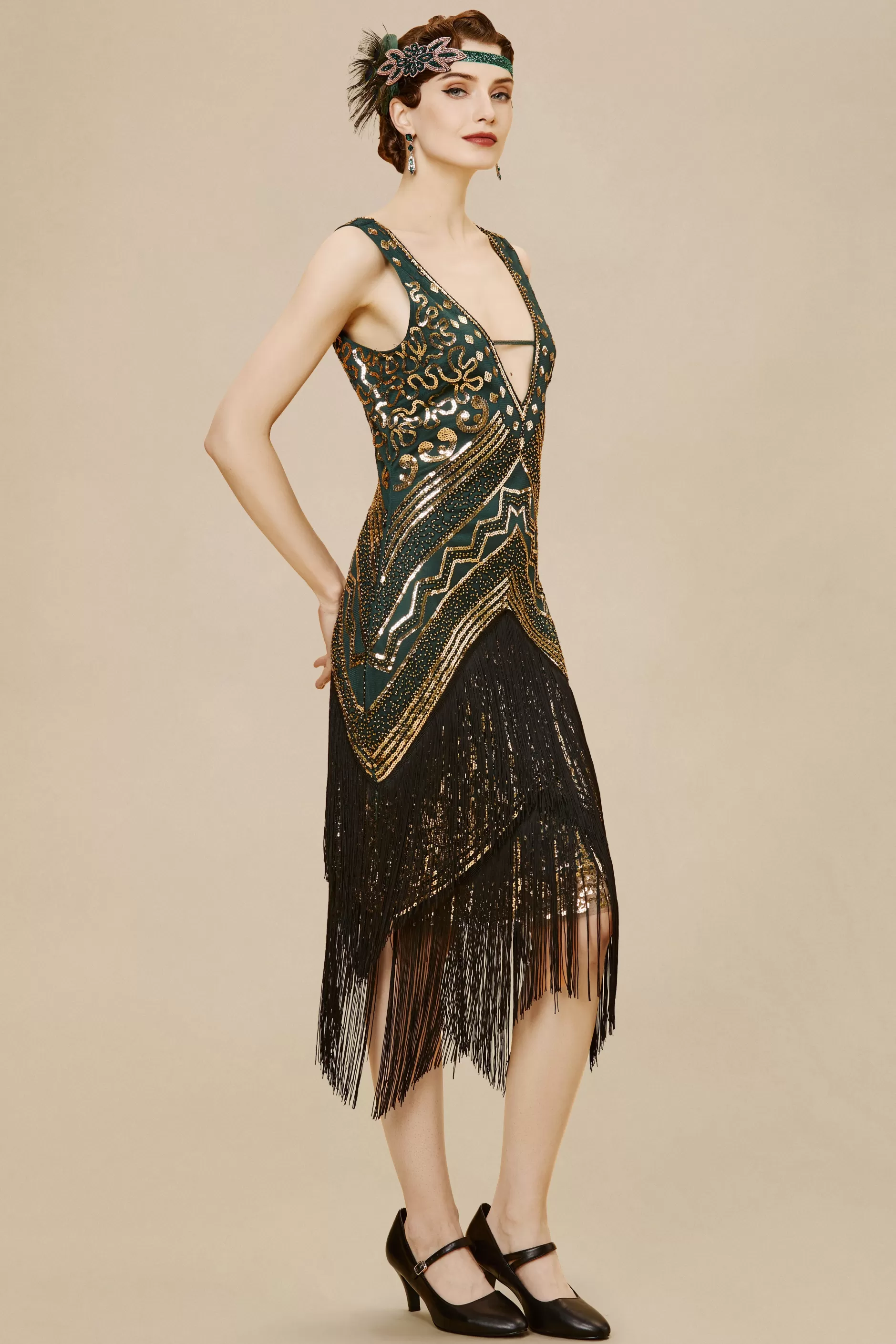 Rolling 20S Deep V-Neck Prom Dress-BABEYOND Best Sale