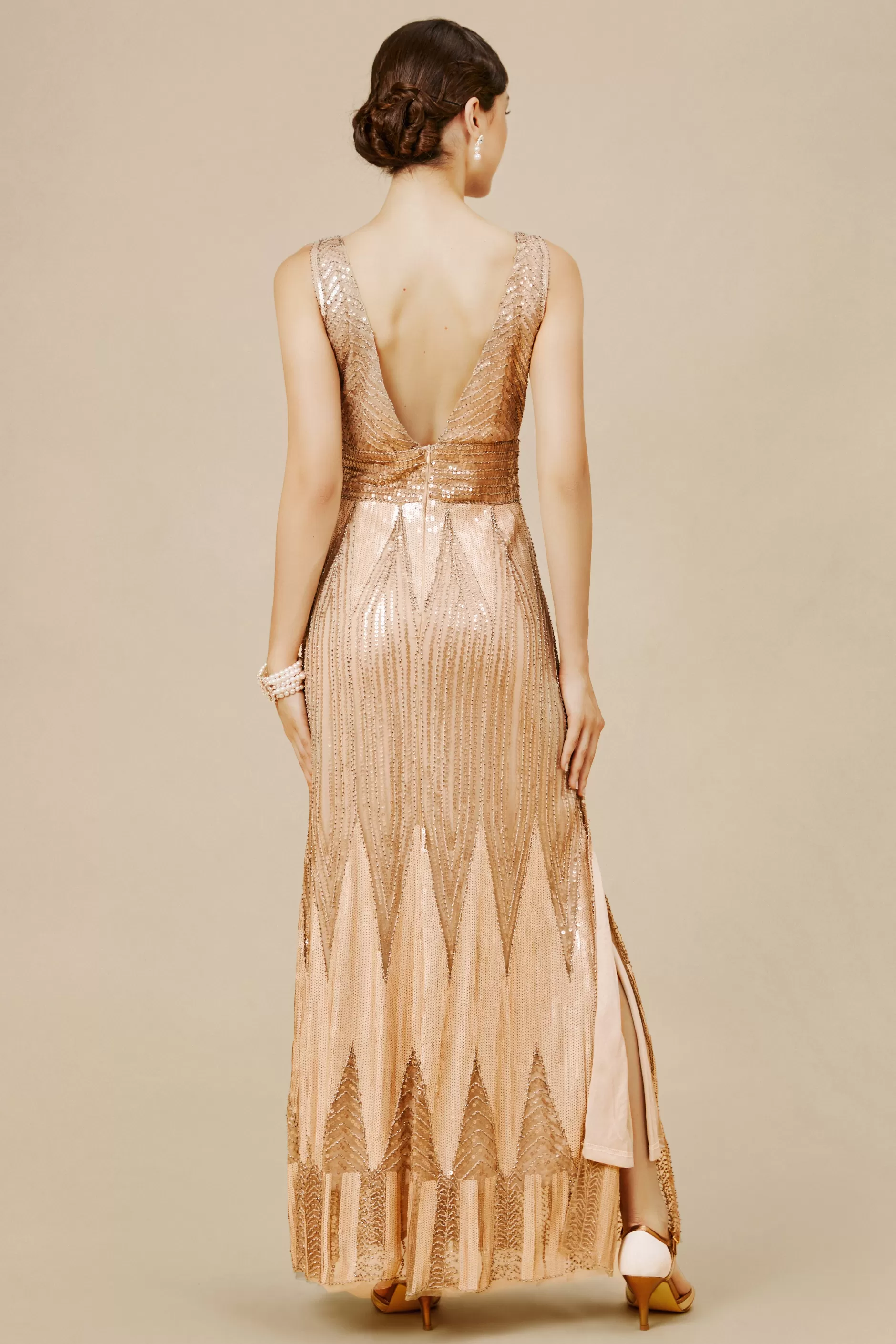 Scoop Neck Sheer Side Slit Sequin Dress-BABEYOND Best Sale