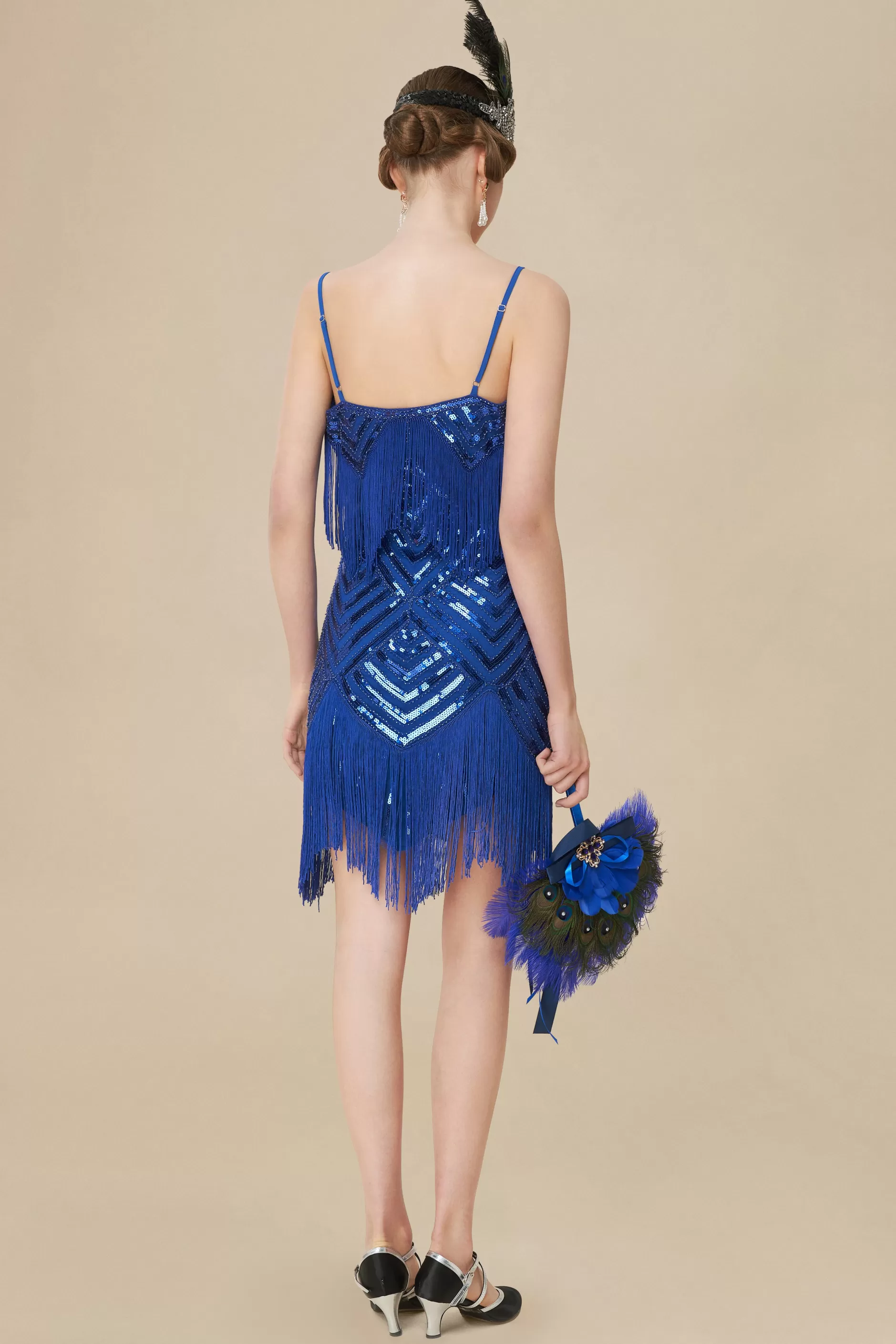 Sequin Beaded V-Neck Mini Dress-BABEYOND Online