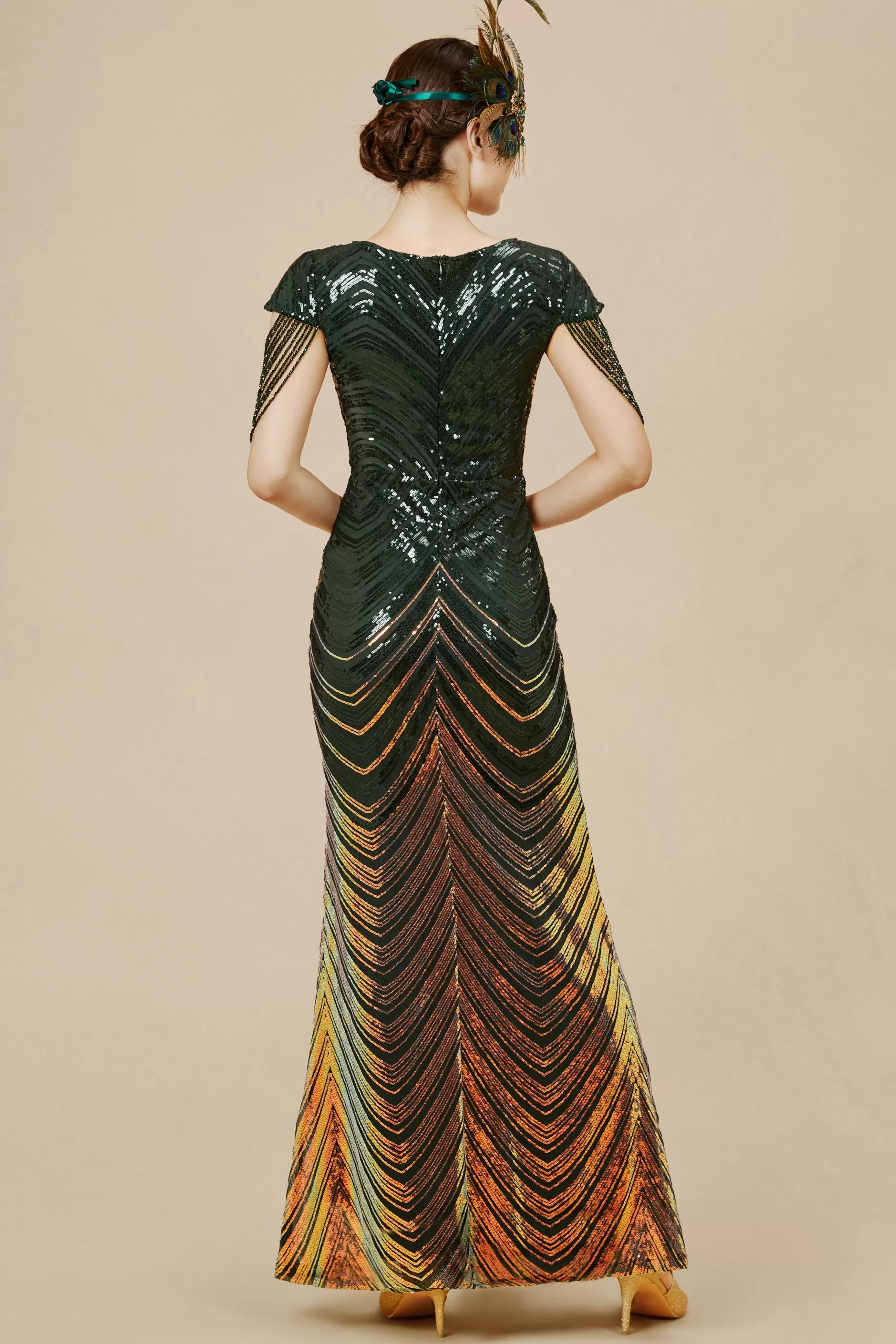 Sheer Scoop Neck Iridescent Sequin Dress-BABEYOND Clearance