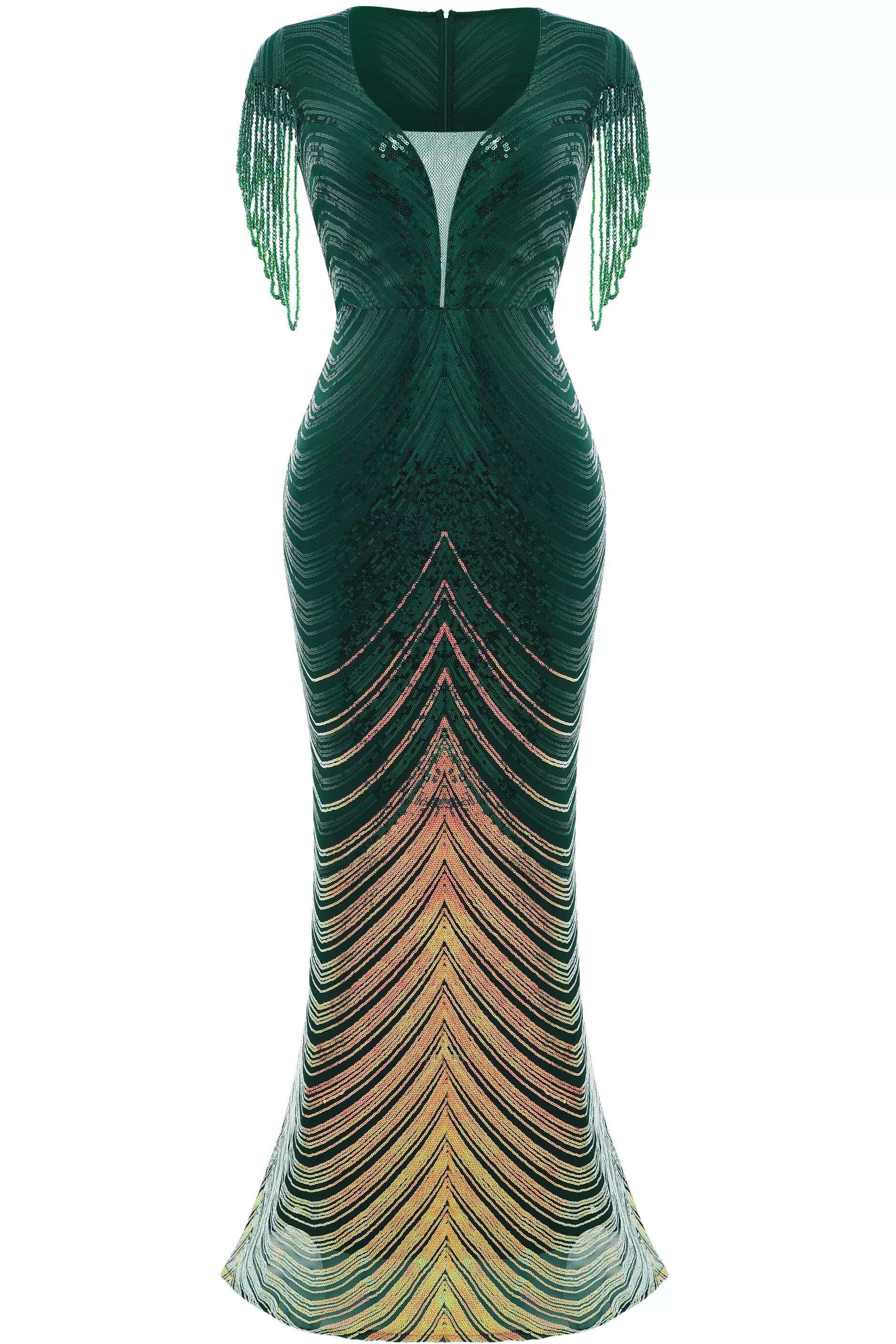 Sheer Scoop Neck Iridescent Sequin Dress-BABEYOND Clearance