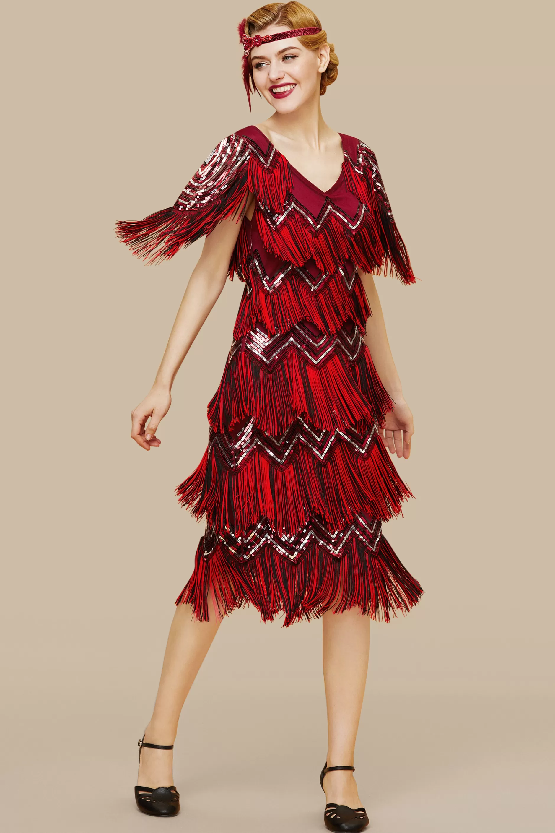 Shimmering Tie Fringe Sequin Dress-BABEYOND Best Sale