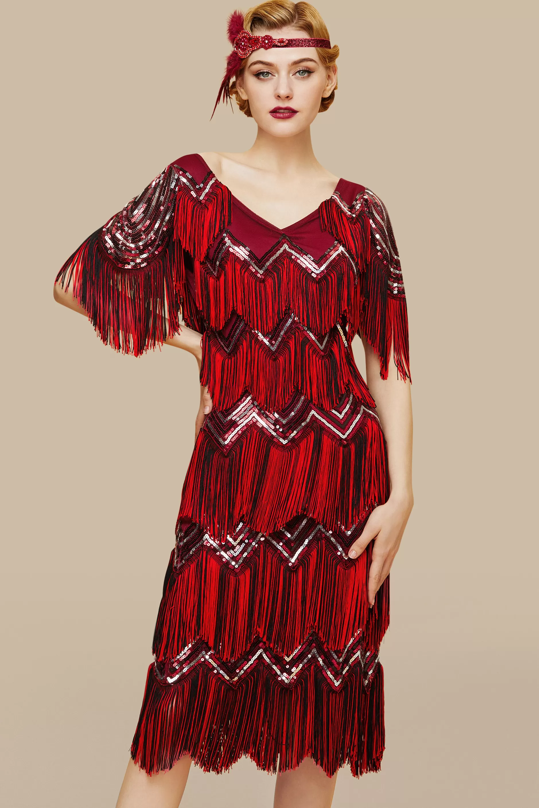 Shimmering Tie Fringe Sequin Dress-BABEYOND Best Sale