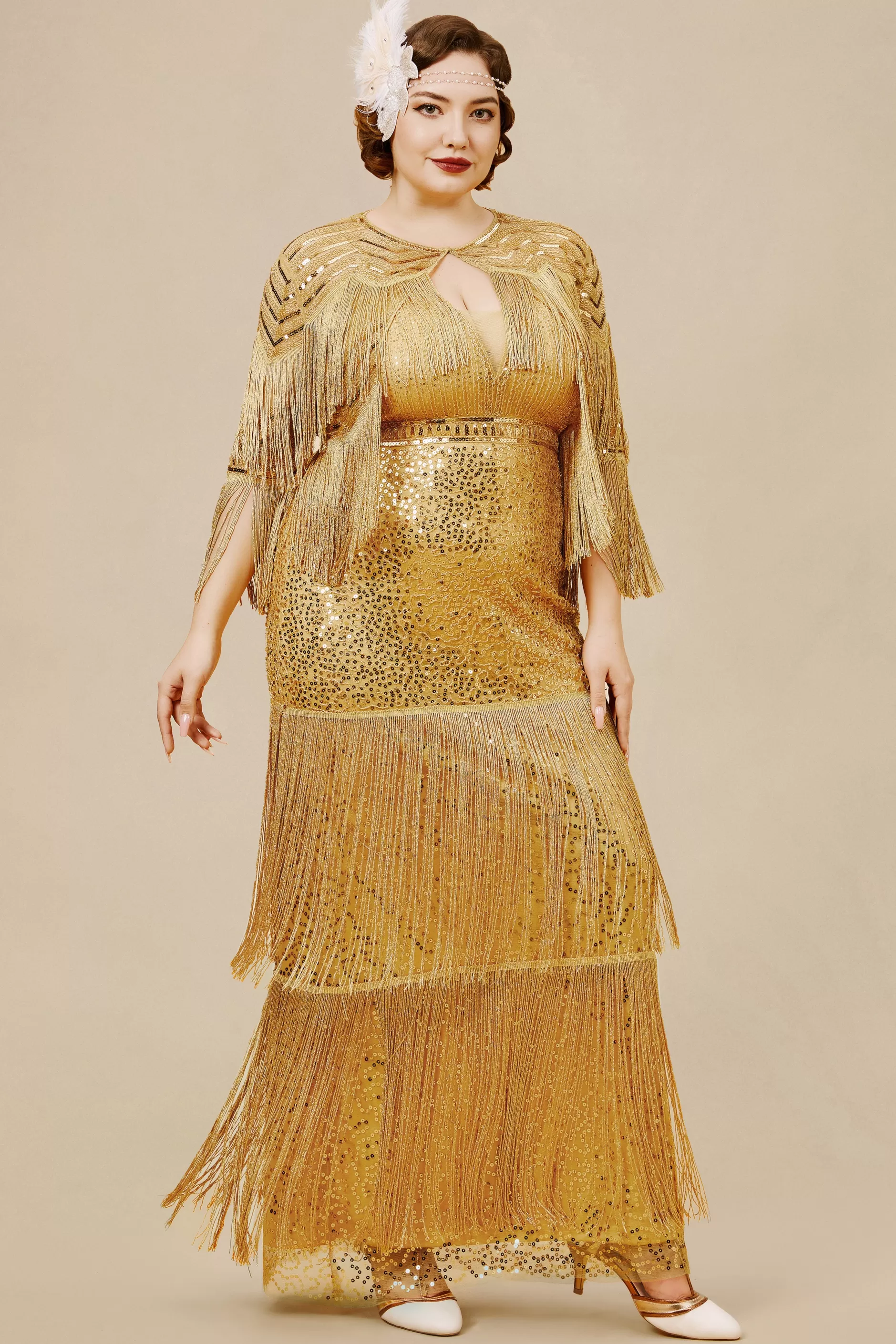 Strap Sequin Plus Dress With Shawl-BABEYOND Outlet