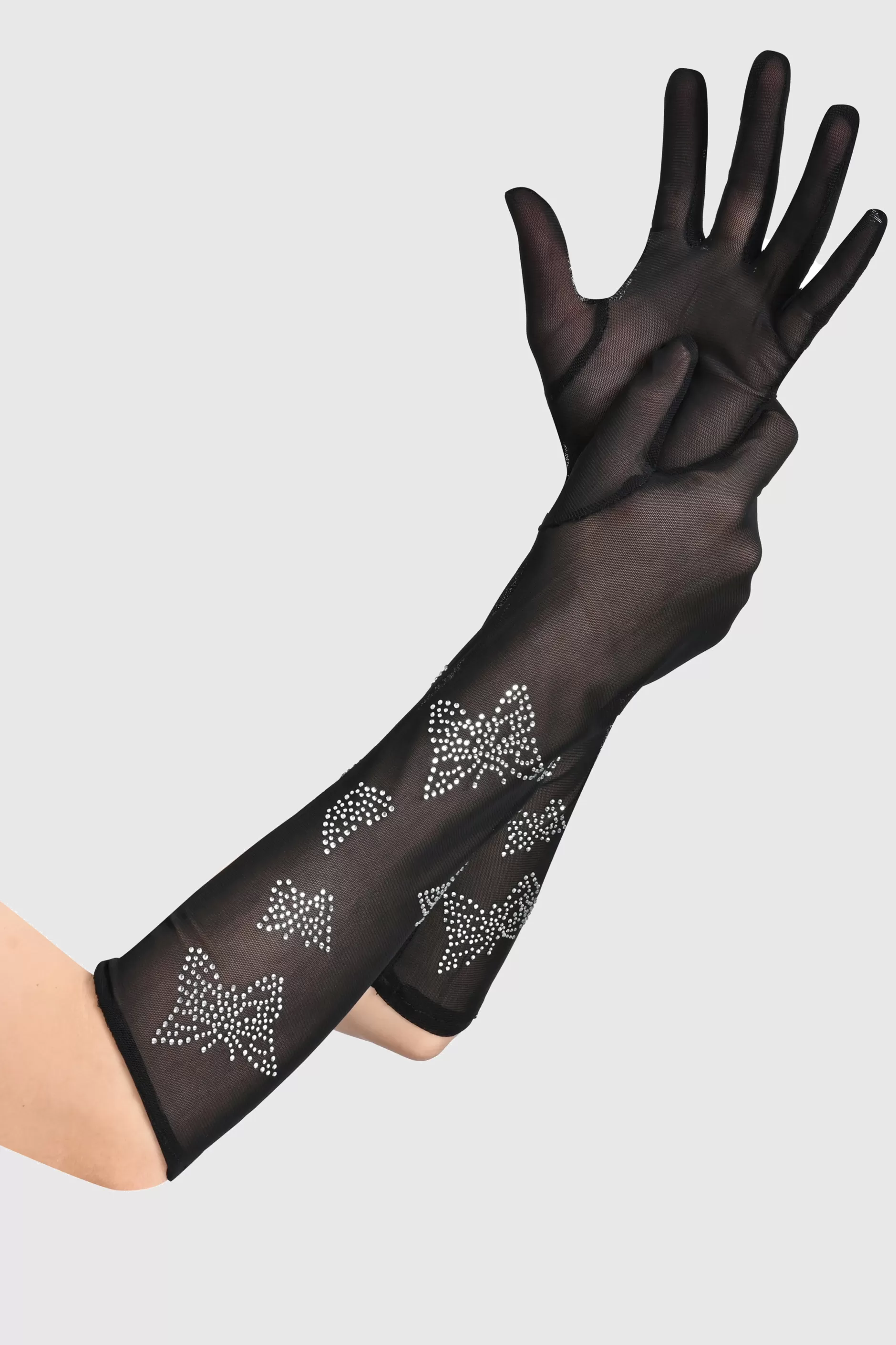 Studded Rhinestone Butterfly Stretchy Gloves-BABEYOND Hot