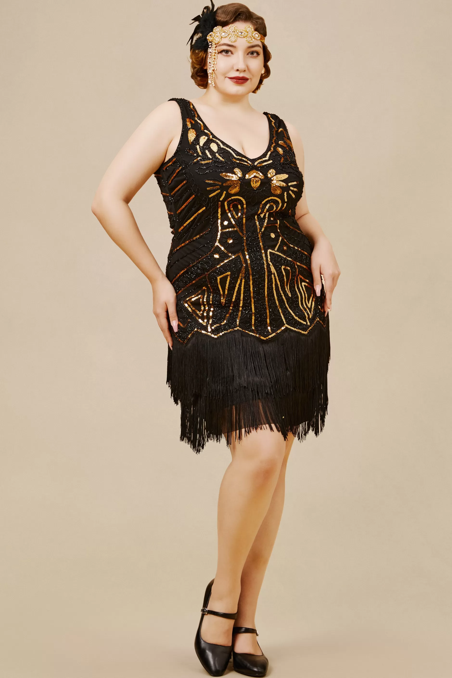 Tiered Tassel Vintage Flapper Plus Dress-BABEYOND Discount