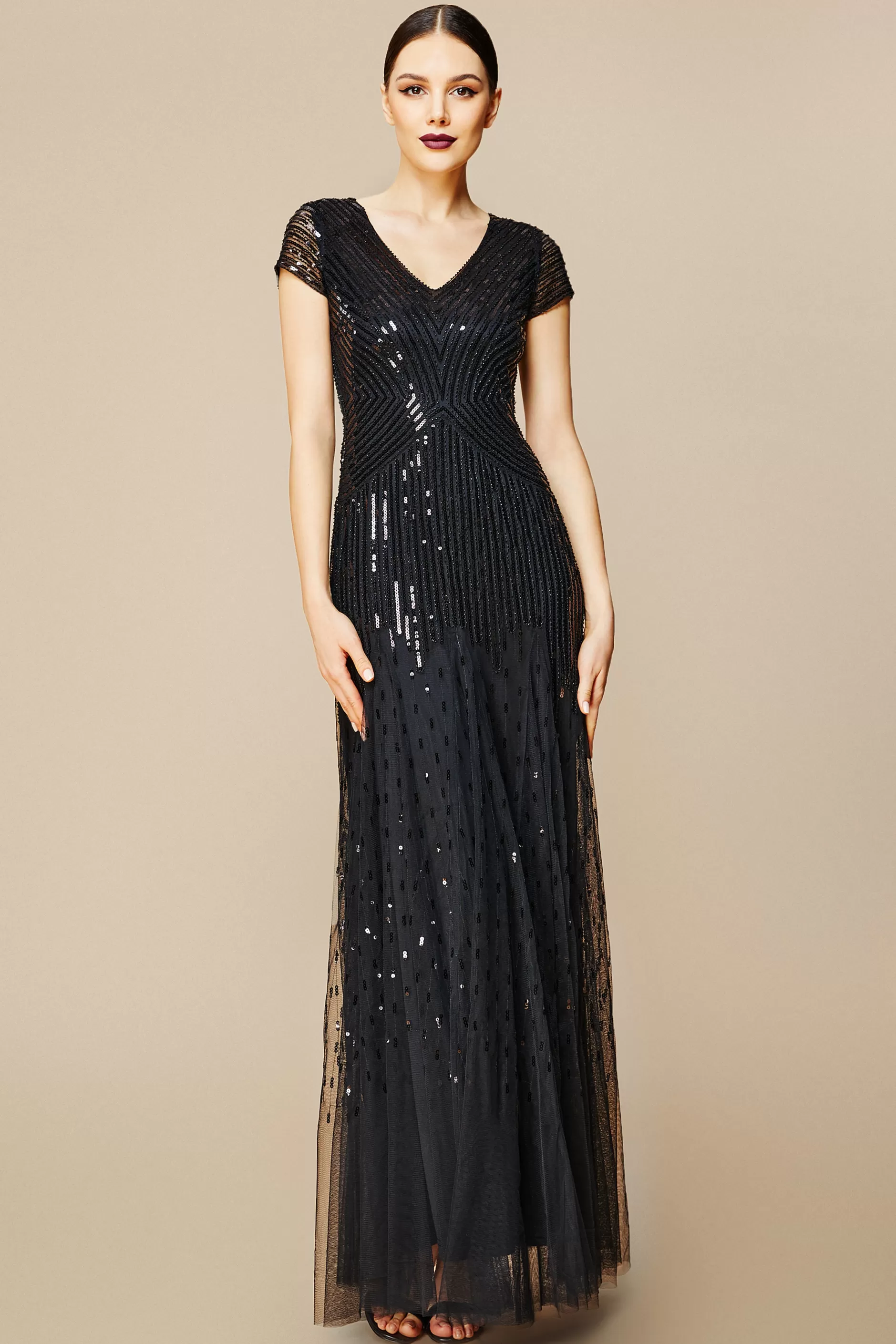V Neck Sequin Maxi Bodycon Dress-BABEYOND Flash Sale
