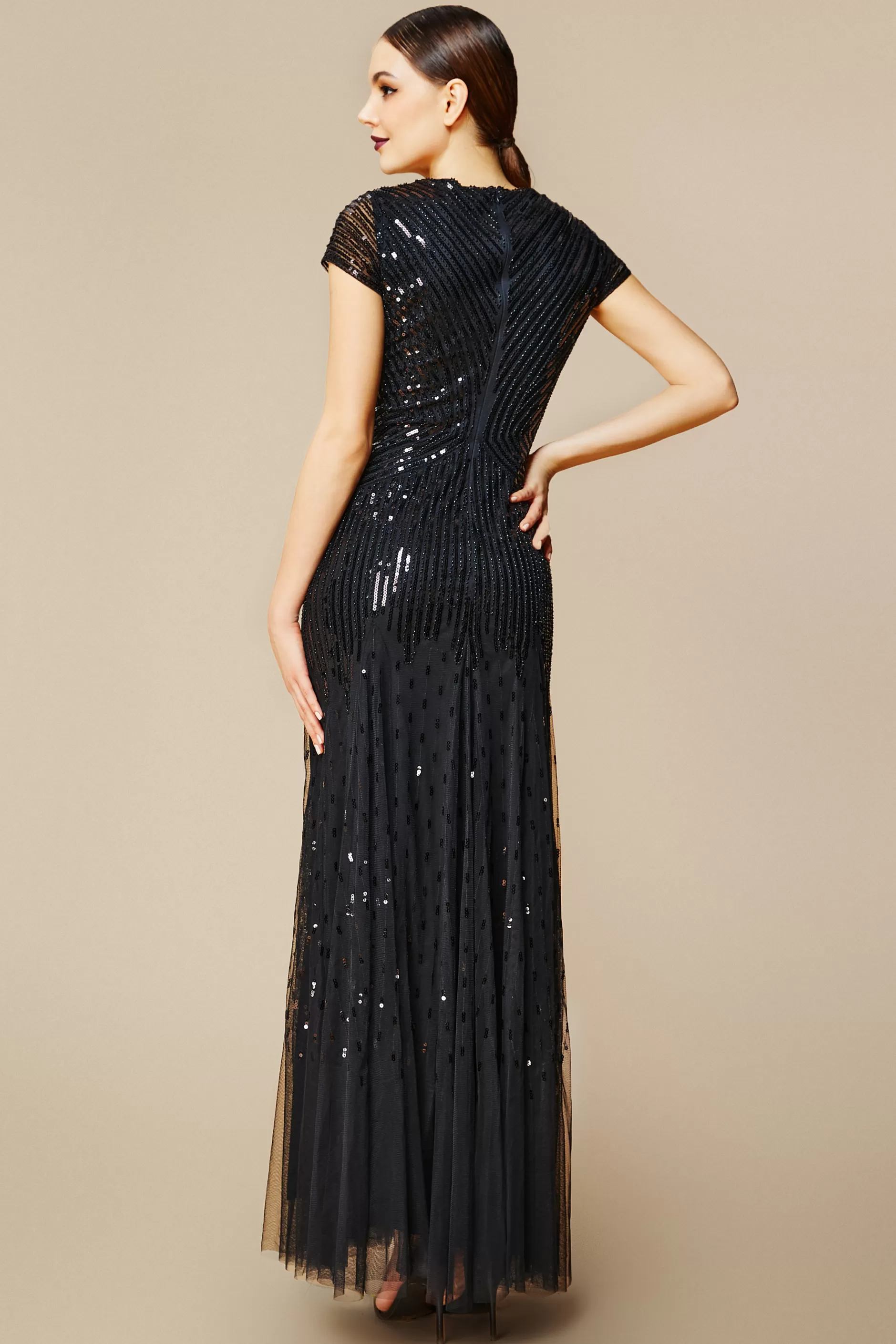 V Neck Sequin Maxi Bodycon Dress-BABEYOND Flash Sale