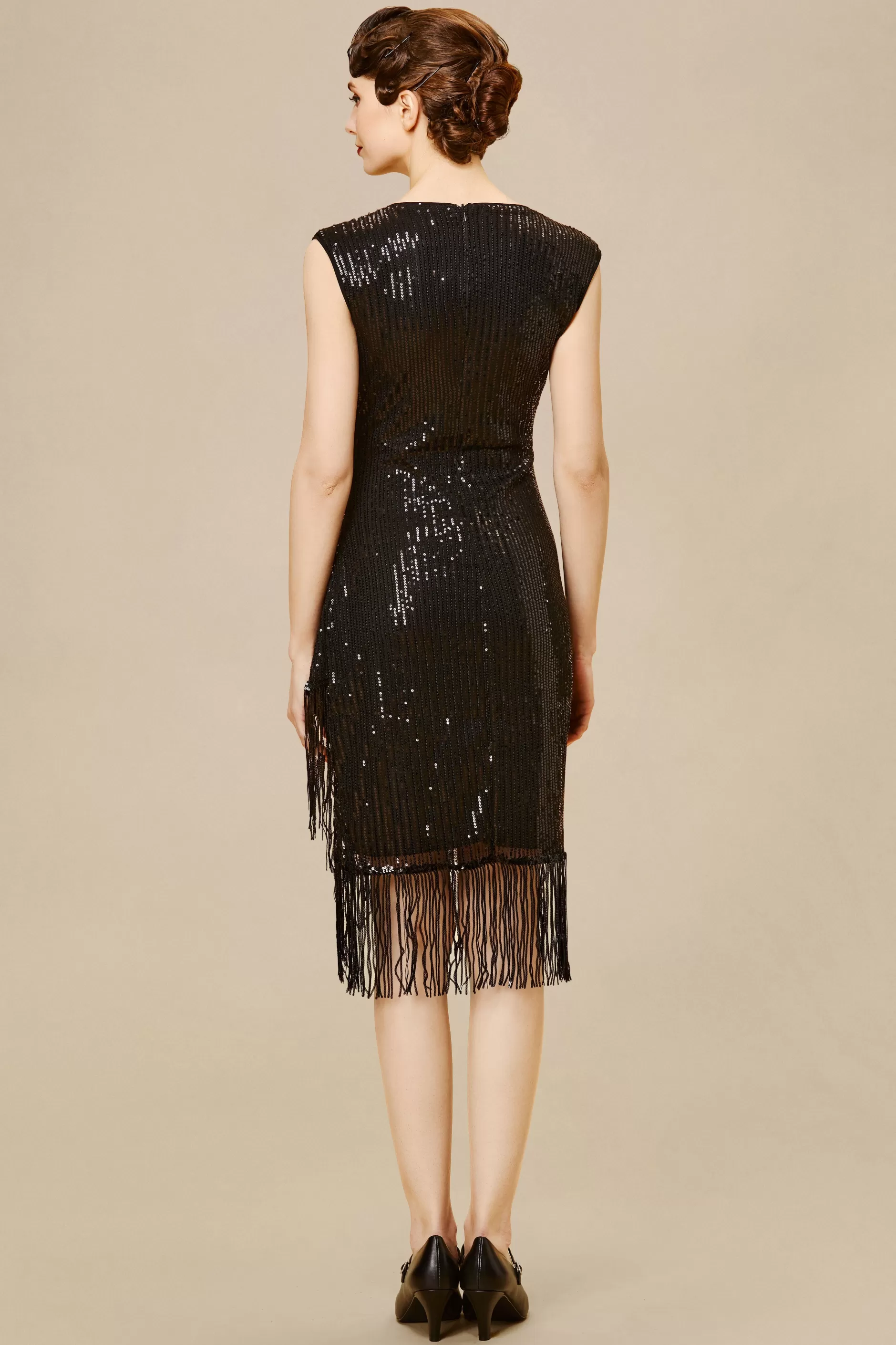 V Neck Tie Sequin Fringe Dress-BABEYOND Outlet