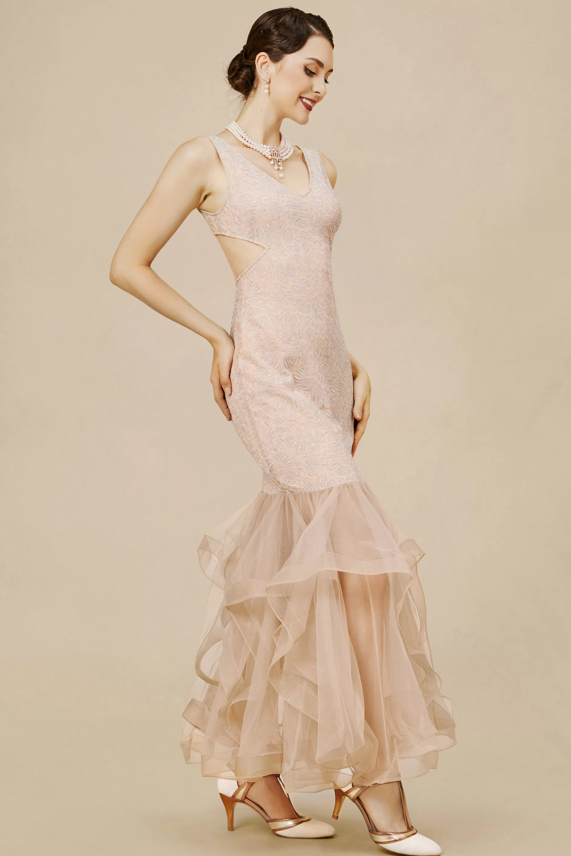 V-Neck Sleeveless Tulle Mermaid Dress-BABEYOND Cheap