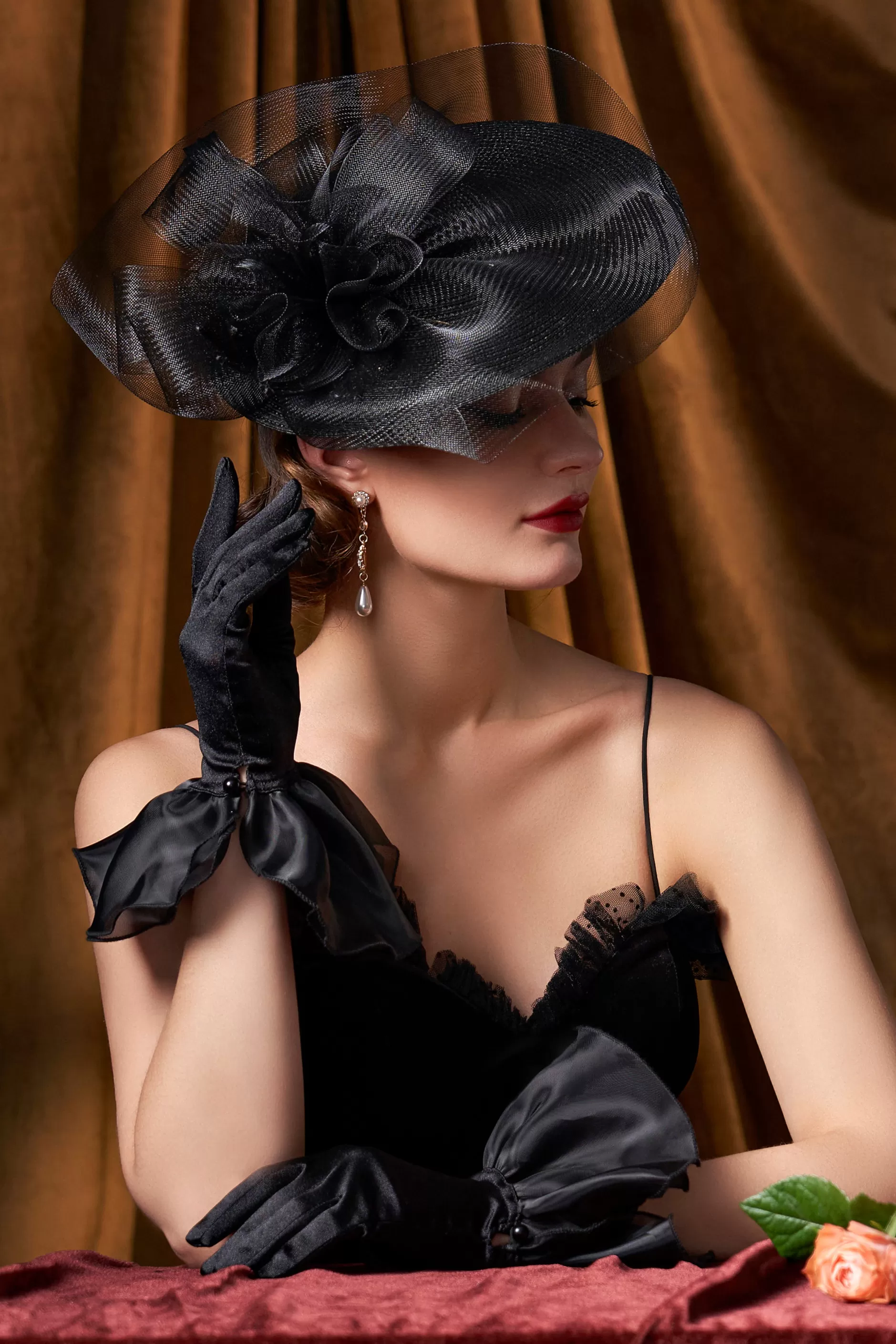 Wide Brim Mesh Floral Cocktail Fascinator-BABEYOND Cheap