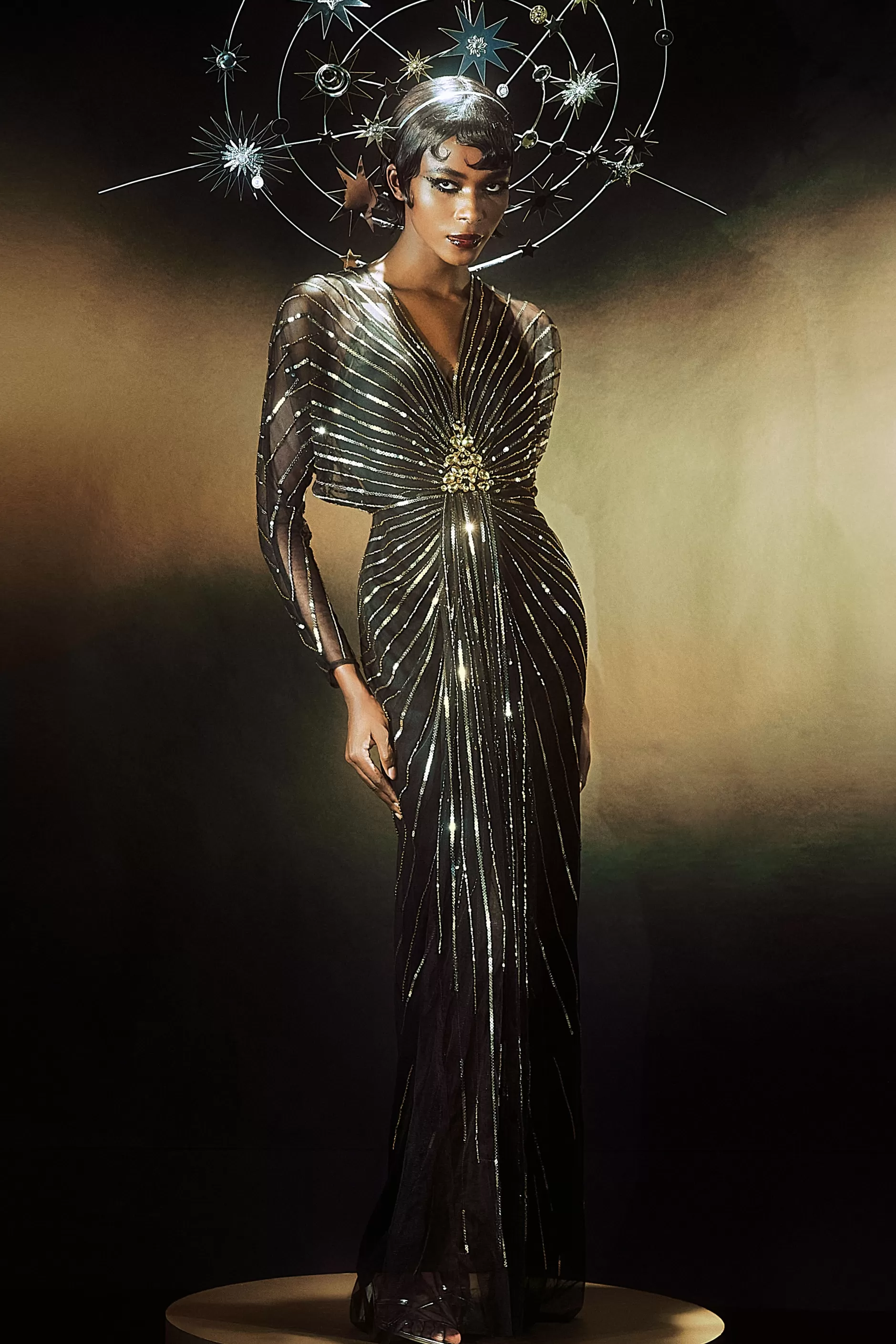 Zouzou Crystal-Encrusted Evening Gown-BABEYOND Cheap